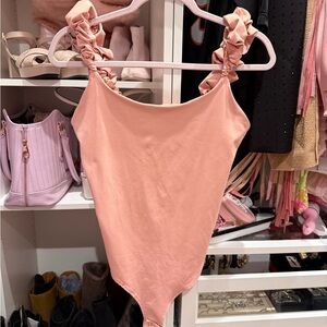 Ruching Strap Pink Bodysuit
